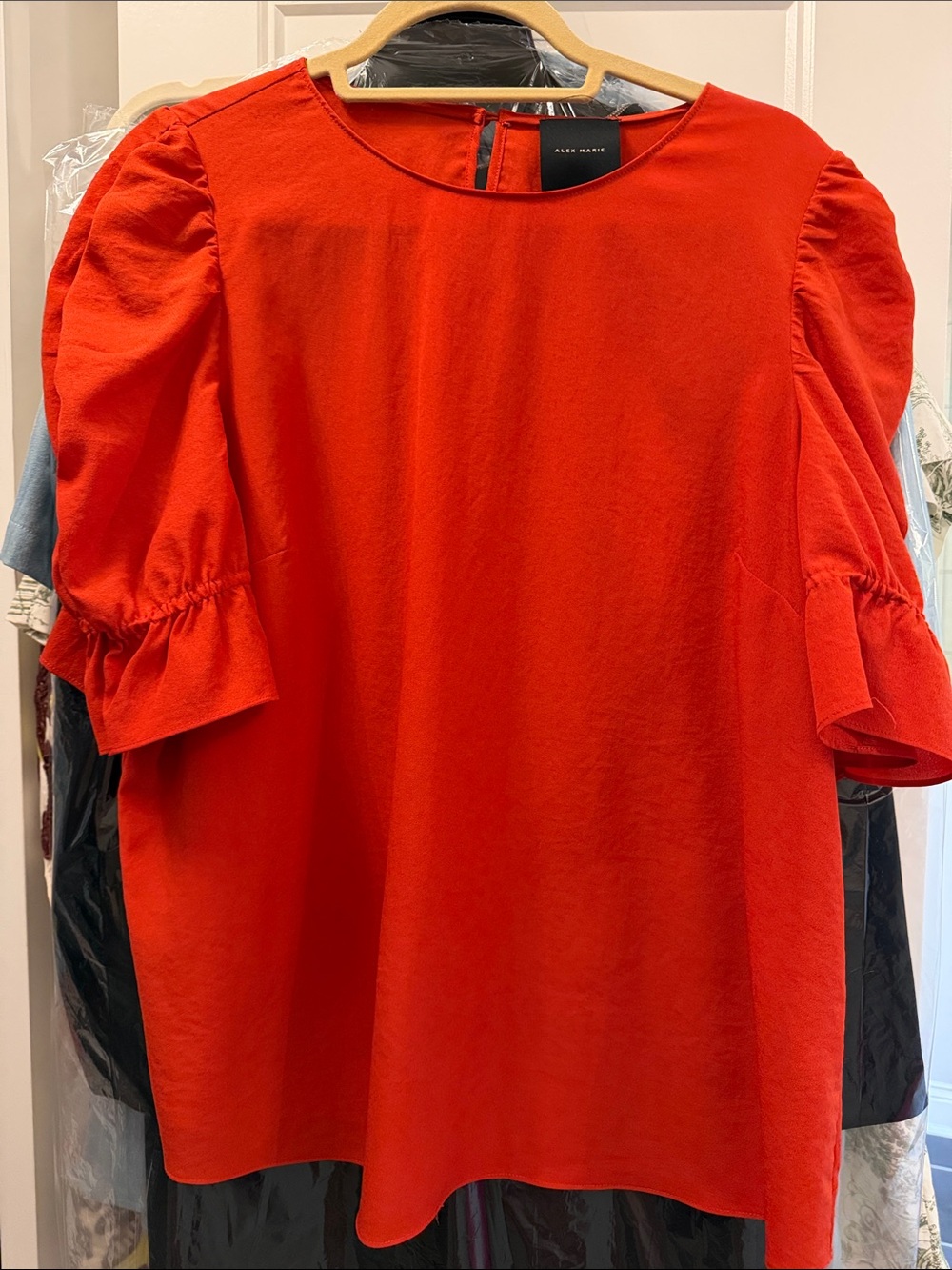 Alex Marie Bright Red Puff-Sleeve Blouse